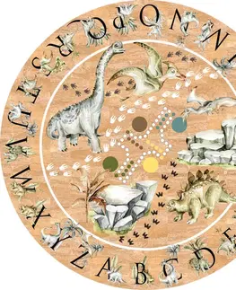 Korkové koberce Kruhový koberec z korku - Dinosaury a abeceda