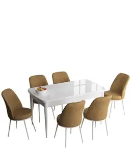 Jedálenské sety Extendable Dining Table & Chairs Set (7 Pieces) Han - White, Cappuccino