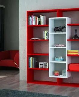 Regály SAMPLE designová knižnica, červená/biela