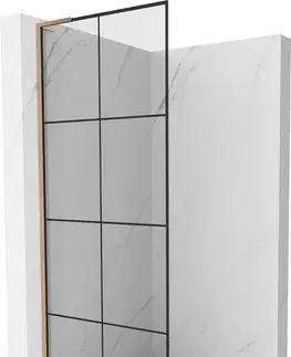 Sprchové dvere MEXEN/S - Kioto L Sprchová zástena WALK-IN 80 x 200, čierny vzor, meď kartáčovaná 800-080-103-65-77