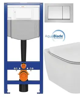 Závesné wc sety CERSANIT predstenový inštalačný systém s tlačidlom chrom K97-509 + WC Ideal Standard Tesi so sedadlom SoftClose, AquaBlade K97-526 509 TE1