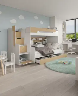 Postele ArtBed Detská poschodová posteľ s roštom HARRY | dub hikora 120 x 200 cm