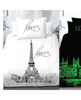 Obliečky Svietiace obliečky bavlnené Deluxe 3D deň v Paríži noc v Londýne 200x140cm+90x70cm TiaHome