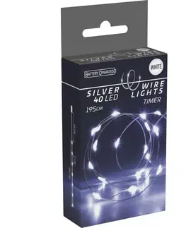 Vianočné dekorácie Svetelný drôt Silver, 2 m, 40 LED, studená biela, časovač, na batérie