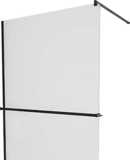 Sprchové dvere MEXEN/S - KIOTO Sprchová zástena WALK-IN s poličkou a držiakom uterákov 110 x 200, matné sklo 8 mm, čierna 800-110-121-70-30