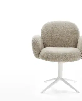 Jedálenské stoličky DELIFE Jedálenská stolička Nube-Flex s opierkami tkanina mäkká béžová krížová podstava biela 360° otočný hojdacia funkcia vrecková pružina