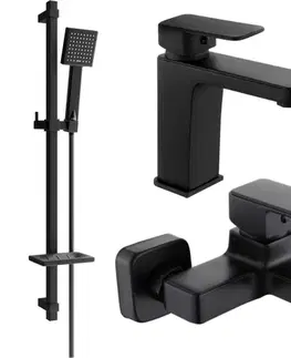 Kúpeľňové batérie MEXEN/S - Cetus DQ45 SET vaňová a umývadlová batéria, čierna 744303DQ45-70