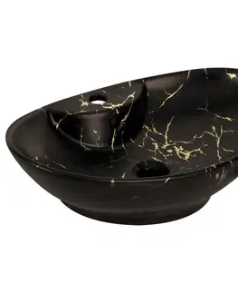 Umývadlá KERRA - Umývadlo na dosku KR-139 MARBLE BL/G (čiernozlaté) 5907548118424