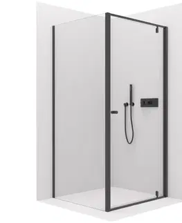 Sprchovacie kúty CERANO - Sprchový kout Ferri L/P - 6 mm - černá matná, transparentní sklo - 90x80x195  - pivotový CER-427480