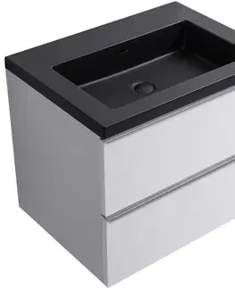 Kúpeľňový nábytok CERANO - Kúpeľňová skrinka Velora - biela matná, úchytka chróm + umývadlo z lit. mramoru Ovo - čierna matná - 70,5x58x46,5 CER-979946