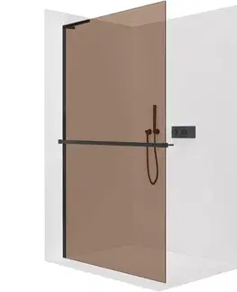 Sprchové dvere CERANO - Sprchová zástena Walk-in Onyx L-ľavá vzpera - 8 mm + polička / držiak na uteráky - čierna matná, bronzové sklo - 90x200 CER-689977