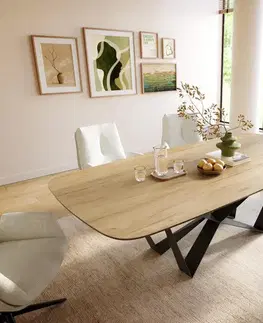 Jedálenské stoly DELIFE Jedálenský stôl Edge zaoblený 240×120 cm keramika Laminam® sabbia dubová farba pavúk plochá oceľ čierna