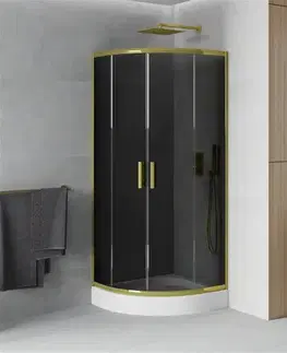 Vane MEXEN/S - Rio sprchovací kút štvrťkruh 80 x 80, grafit, zlatá + vanička Rio, biela - 863-080-080-50-40-4710 863-080-080-50-0-4710
