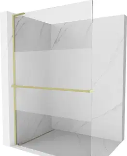 Sprchové dvere MEXEN/S - Kioto+ L Sprchová zástena WALK-IN s poličkou a držiakom uterákov 80 x 200, transparent/dekor, zlatá kartáčovaná 800-080-123-55-35