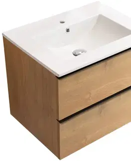 Kúpeľňový nábytok CERANO - Kúpeľňová skrinka Velora - dub medový, úchytka čierna + keramické umývadlo Todo - 71x55x46,5 CER-664945