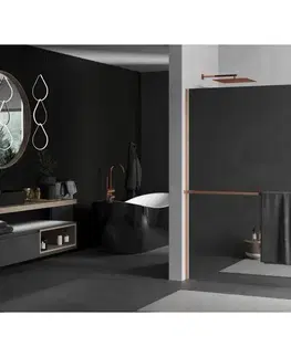Sprchové dvere MEXEN/S - Kioto+ Sprchová zástena WALK-IN s poličkou a držiakom uterákov 120 x 200, zrkadlová, meď kartáčovaná 800-120-121-65-50
