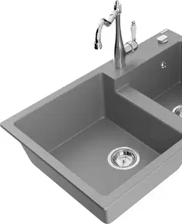 Kuchynské drezy MEXEN/S MEXEN/S - Tomas granitový drez 2-bowl vrátane batérie Carla, šedá 6516-71-670700-00