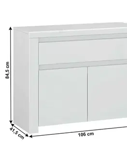 Komody KONDELA Lindy 2D1S dvojdverová komoda so zásuvkou biely lesk