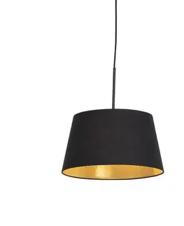 Závesné svietidlá Závesné svietidlo s bavlneným tienidlom čierne a zlaté 32 cm - Combi