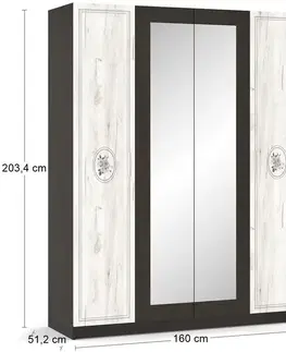 Šatníkové skrine NABBI Amison W-4D štvordverová šatníková skriňa wenge / craft biely