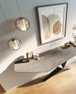 Konzolové stolíky DELIFE Konzolový stolík Edge polygonálny 180×50 cm keramika betónová sivá Zentharo kov čierna
