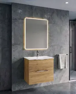 Kúpeľňový nábytok SAPHO - CIRASA kúpeľňová skrinka 50cm CIRASA s úzkym umývadlom a LED zrkadlom, 2 zásuvky, dub Alabama KSET-111