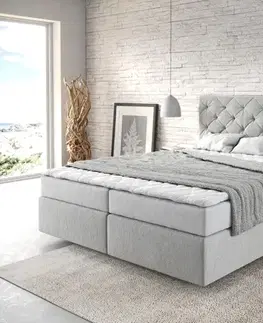 Postele Boxspring DELIFE Boxspring posteľ Dream-Great 160x200 cm mikrovlákno strieborno-šedá s matracom a topperom
