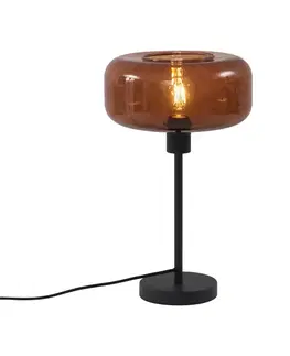 Stolné lampy Retro stolová lampa čierna s bronzovým sklom - Bizle