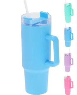 Hrnčeky, šálky, podšálky MAKRO - Hrnček so slamkou 1,1l rôzne farby EH