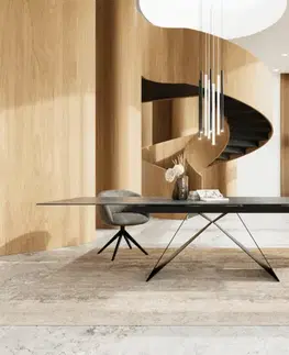 Jedálenské stoly DELIFE Jedálenský stôl Edge 200-300x100 keramika Laminam®Nero Greco antracitová podstava v tvare V plochá oceľ čierna rozkladací
