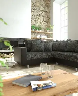 Rohové sedacie súpravy DELIFE Rohová pohovka Clovis čierna modulárna opierka ležadlo ľavá