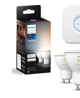 Žiarovky Sada 2× stmievateľných LED žiaroviek Philips Hue White Ambiance GU10/4,2W/230V + Hue Bridge P6173+P1408
