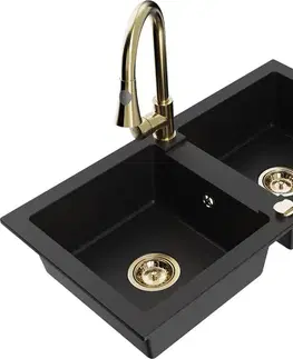 Kuchynské drezy MEXEN/S MEXEN/S - Mario granitový drez 2-bowl vrátane batérie Elia, čierna 6504-77-670101-50