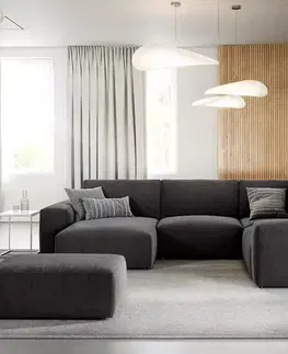 Sedacie súpravy XL DELIFE Pohovka v tvare U Lanzo 300x210 cm mikrovlákno čierna ležadlo variabilné s taburetom