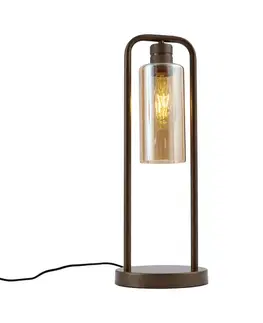Stolné lampy Stolná lampa Hotel Chic tmavý bronz s jantárovým sklom - Stavelot