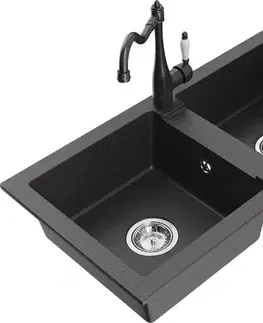 Kuchynské drezy MEXEN/S MEXEN/S - Mario granitový drez 2-bowl vrátane batérie Carla, čierna kropenatá 6504-76-670700-76