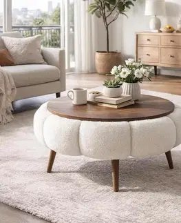 Konferenčné stolíky Čalúnený odkladací stolík Daisy 60 White Walnut