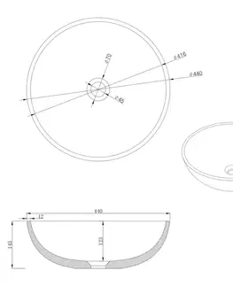 Umývadlá SAPHO - TURF betónové umývadlo na dosku vrátane výpuste, priemer 44cm, biely pieskovec AR437