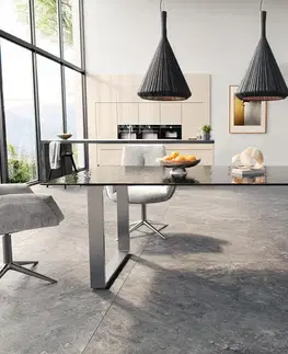 Jedálenské stoly DELIFE Jedálenský stôl Edge 200x100 reliéfne sklo dymovo čierna 3D dizajn nerezová oceľ úzky