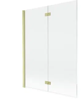 Sprchové dvere MEXEN - MIST vaňová zástena 130x150 cm 6mm 2-s, zlatá kartáčovaná, číra, ľavá 8A9-130-002-55-00-L