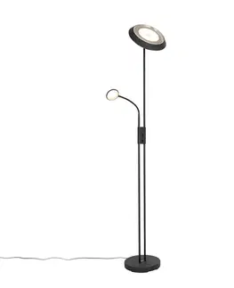 Stojace lampy Stojaca lampa čierna vrátane LED a stmievača so svetlom na čítanie - Fez