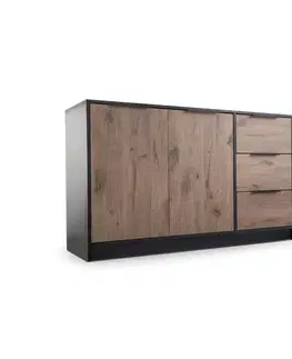 Komody ArtStol Komoda LATI 2D3S | čierna/dub viking