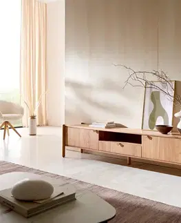 Televízne stolíky DELIFE TV stolík Caius 200 cm akácia Aura 2 dvierka 1 zásuvka 1 priehradka