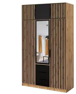 Šatníkové skrine ArtStol Šatníková skriňa BALI LUX D3 s nadstavcom | dub wotan/čierna