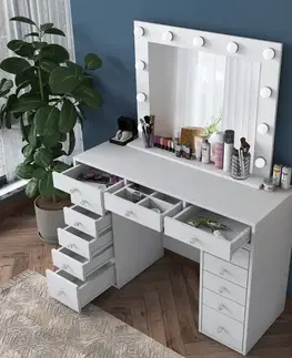 Kozmetický stolík DEMETER toaletný stolík so zrkadlom, biela