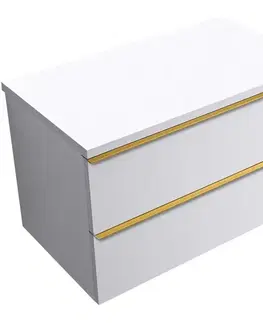 Kúpeľňový nábytok CERANO - Kúpeľňová skrinka Velora - biela matná, úchytka zlatá + doska pod umývadlo Navira Pro - 36 mm - 80x56,6x46,5 CER-668558