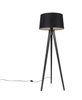 Stojace lampy Trojnožka čierna s tienidlom z ľanu čierna 45 cm - Tripod Classic