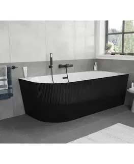 Vane MEXEN/S - Silo voľne stojaca rohová vaňa pravá reliéf 170 x 80, biela/čierna, sifón a prepad čierna 52891708075P-70
