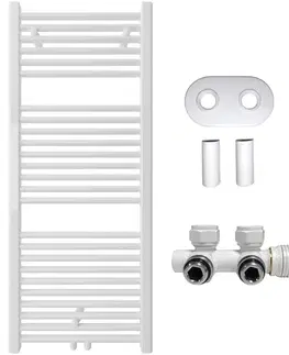 Doplnky do kúpeľne CERANO - Kúpeľňový radiátorový set Lincoln - ústredné vykurovanie - stredové pripojenie 50 mm - 366W - biela lesklá - 1200x500 mm CER-663406