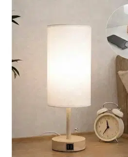 Lampy BRILAGI - Stolná lampa s USB portom TABLON 1xE27/25W/230V dub/béžová/biela BG3675+BG3680